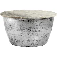 Wohnling Couchtisch Metall mit weißer Marmor Tischplatte 60cm Wohnzimmertisch Runder Loungetisch Massiver Sofatisch Beistelltisch Handmade Silber