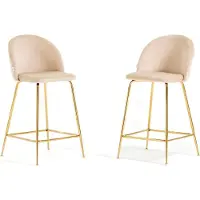 Idea New Garden Srl Set mit 2 Innenhockern aus gepolstertem Samt mit Metallbeinen – modernes, elegantes Design, ideal für Kücheninseln und Essbereiche – SARA XL – Creme/Gold