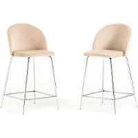 Idea New Garden Srl Set mit 2 Innenhockern aus gepolstertem Samt mit Metallbeinen – modernes, elegantes Design, ideal für Kücheninseln und Essbereiche – SARA XL – Creme/Silber