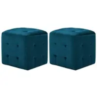 Décoshop26 - Set aus 2 getufteten Fußhockern/Poufs 30 x 30 x 30 cm blauer Samtstoff DEC029929
