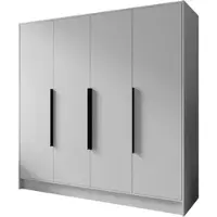 Beautysofa Drehtürenschrank PAVIA 200 cm Moderner Kleiderschrank mit glatten Türen, Weiß mit schwarze Griffe