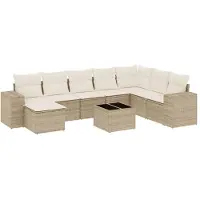 vidaXL 9-tlg. Garten-Sofagarnitur mit Kissen Beige Poly Rattan