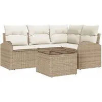 vidaXL Gartensofa-set 5 stk. Beige und Weiß Poly-Rattan