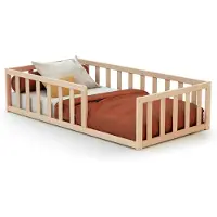 WEBABY - Bodenbett babybett Holz 70 x 140 cm Buche Natur roh | Mit Barrieren | Gitterbett | Kinderbett | Lattenrost inklusive | Schlafkomfort | Autonomie | Sicherheit