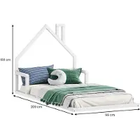 Idimex Bodenbett ELOA mit Hausdach 90x200 cm weiß Kiefer massiv, Montessori-Kinderbett, Montessori-Möbel