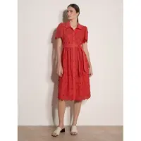 Apricot Midikleid "Baumwollkleid" Stoffgürtel, mit Blumenstickerei
