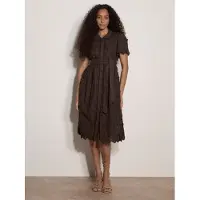 Apricot Midikleid "Baumwollkleid" Stoffgürtel, mit Blumenstickerei