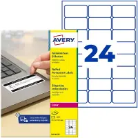 Avery Zweckform Etiketten L6146-20, fälschungssicher, extrem robust, geeignet für SW-Laserdrucker, 63,5 x 33,9 mm, 480 Stück/20 A4-Bogen, Acrylfolie, weiß