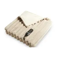 Duux - Yentl Overblanket - Stripped Rabbit Faux Fur Beige - 200x200 cm