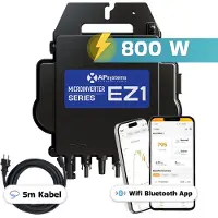 SUNNIVA AP Systems Mikro-Wechselrichter 800 W EZ1-M-EU für Balkonkraftwerk, IP67 wetterfest, 2 MPPT, Bluetooth & WIFI, inkl. 5m Anschlusskabel, Micro Inverter