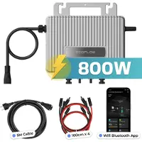SUNNIVA ECOFLOW Stream Mikro-Wechselrichter 800 W für Balkonkraftwerk 2 MPPT mit WIFI inkl. 5 m Anschlusskabel & 4x 1m Solar-Verlängerungen Micro Inverter