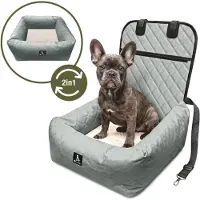 Bluzelle Hunde Autositz & Hundebett 2-in-1 für Auto Rückbank & Vordersitz - TRAVELBUDDY Wasserfest, Rutschfest & Waschbar - Inkl. Sicherheitsgurt & Oxford-Stoff - Marke aus Berlin, Farbe:Grau