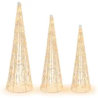 Coast 3er LED Weihnachtsbaum Kegelform 81/72/62cm, beleuchtete Weihnachtsdeko mit 90 LEDs in Warmweiß & Sternschnüren, Lichterbaum Tannenbaum Metall