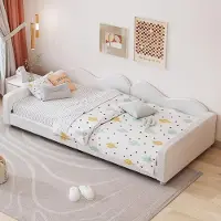 MODFU Kinderbett 90×200 mit Matratze&Armlehnen,Schlafsofa mit Rückenarmlehne,Tagesbett als Gästebett,Multifunktionales Jugendbett,weiß