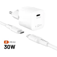 FIXED Netzteil Mini mit GaN-Technologie, USB-C Ausgang, USB-C/USB-C Kabel, unterstützt PD (Power Delivery), 1,2 Meter Länge, 30W, weiß