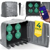 Kesser Gartensteckdose Steinoptik mit 4 Steckplätzen - mit WiFi Funktion Steuerung per App - Inkl.Erdspieß, Mehrfachsteckdosen aussen mit 3m Verlängerungskabel Außensteckdose IP44 Dämmerungssensor