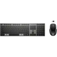HP 725 Kombo mit wiederaufladbarer kabelloser Tastatur und Maus für mehrere Geräte, Volle Größe (100%), Kabellos, RF Wireless + Bluetooth, Scherenschalter, Schwarz, Maus enthalten