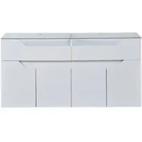 MODFU Kommode mit 2 Schubladen,Sideboard mit geschlossene Fächer,Vitrine mit gehärteter Glasplatte,Beistelltisch,140x40x70 cm,Weiß