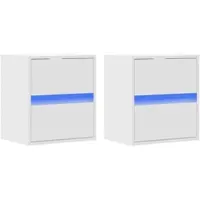 Décoshop26 - Set aus 2 wandmontierten Nachttischen mit LED-Beleuchtung und Schubladen aus weißem Holzwerkstoff DEC036126