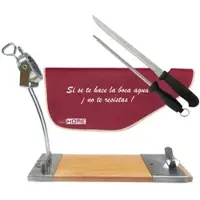 Wellhome - IBERIA Luxe Schinkenhalter mit drehbarem Kopf aus Holz und Edelstahl mit Schinkenetui und Messer- und Wetzstahl-Set