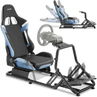 TecTake Gamingstuhl Sim-Racing-Cockpit GT-Style Rennsitz 12-stufig verstellbar kompatibel Logitech Fanatec Thrustmaster Stahl Kunstleder