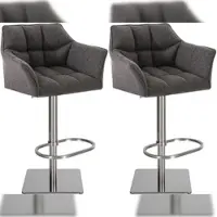 Décoshop26 - Set aus 2 verstellbaren Barhockern mit grauem Stoffbezug gepolsterter umlaufender Sitzfläche und quadratischem 10_0006353