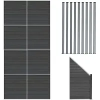 Monster WPC Sichtschutzzaun x8, Eckstück x1 & LED Zaunpfosten x9 - Grau