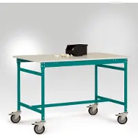 Manuflex LB4083.5021 ESD ESD-Beistelltisch BASIS mobil mit Kautschuk-Tischplatte in Wasserblau RAL 5021, BxTxH: 2000 x 800 x 850 mm Wasserblau