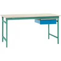 Manuflex BB5247.0001 Komplett-Beistelltisch BASIS stationär mit Kunststoff-Platte + Einzelschubfach, BxTxH: 1250 x 800 x 780 mm Grau, Grün
