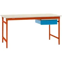 Manuflex BB5257.2001 Komplett-Beistelltisch BASIS stationär mit Kunststoff-Platte + Einzelschubfach, BxTxH: 1500 x 800 x 780 mm Rotorange (RAL 2001)