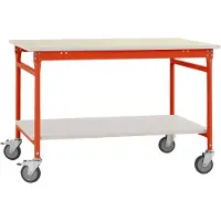 Manuflex BB5311.2001 Komplett-Beistelltisch BASIS mobil mit Melamin-Platte + Zwischenboden, BxTxH: 1000 x 600 x 850 mm Rotorange (RAL 2001)
