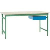 Manuflex BB5257.6011 Komplett-Beistelltisch BASIS stationär mit Kunststoff-Platte + Einzelschubfach, BxTxH: 1500 x 800 x 780 mm Resedagrün (RAL 6011)