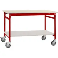 Manuflex BB5311.3003 Komplett-Beistelltisch BASIS mobil mit Melamin-Platte + Zwischenboden, BxTxH: 1000 x 600 x 850 mm Rubin-Rot
