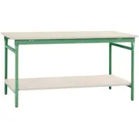 Manuflex BB5221.6011 Komplett-Beistelltisch BASIS stationär mit Melamin-Platte + Zwischenboden, BxTxH: 1500 x 800 x 780 mm Resedagrün (RAL 6011)