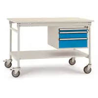 Manuflex BB5377.9006 Komplett-Beistelltisch BASIS mobil mit Kunststoff-Platte + Gehäuse-Unterbau, BxTxH: 1250 x 800 x 850 mm Alusilber