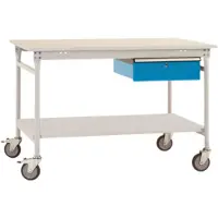 Manuflex TP5341.5012 Komplett-Beistelltisch BASIS mobil mit Melamin-Platte + Einzelschubfach, BxTxH: 1250 x 800 x 850 mm Licht-Blau (RAL 5012)