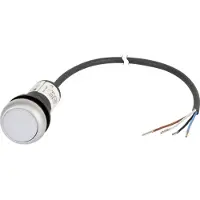 Eaton 185588 Leuchtdrucktaste, flach, tastend, 1 S, Kabel (schwarz) mit offenem Ende, 4-polig, 1 m, LED weiß, weiß, unbeschriftet, 24 V AC/DC