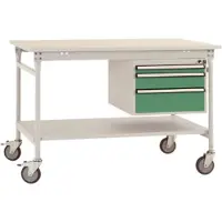 Manuflex BB5371.6011 Komplett-Beistelltisch BASIS mobil mit Melamin-Platte + Gehäuse-Unterbau, BxTxH: 1250 x 800 x 850 mm Resedagrün (RAL 6011)