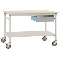 Manuflex TP5341.9006 Komplett-Beistelltisch BASIS mobil mit Melamin-Platte + Einzelschubfach, BxTxH: 1250 x 800 x 850 mm Alusilber