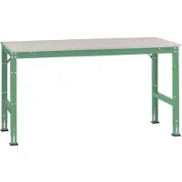 Manuflex AU6101.6011 Arbeits-Anbautisch UNIVERSAL Standard mit Melaminplatte, BxTxH = 1750 x 1200 x 760-870 mm Resedagrün (RAL 6011)