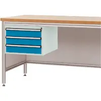 Manuflex ZB4625.5012 Gehäuse-Unterbau für ALU-Arbeitstische, Nutzhöhe 300 mm mit 3 Schubfächern, für Tischtiefe 600 mm