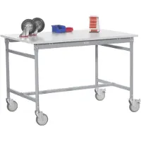 Manuflex BB4064.9006 Beistelltisch BASIS mobil mit Blechbelag-Platte in Alusilber ähnlich RAL 9006, BxTxH: 1500 x 800 x 850 mm Alusilber