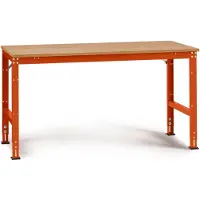 Manuflex AU4045.2001 Arbeits-Grundtisch UNIVERSAL Standard mit Multiplexplatte, BxTxH = 1500 x 600 x 760-870 mm Rotorange (RAL 2001)