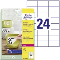 Avery Zweckform Folien-Etiketten, wetterfest, wieder ablösbar, 70 x 37 mm