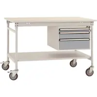 Manuflex BB5381.9006 Komplett-Beistelltisch BASIS mobil mit Melamin-Platte + Gehäuse-Unterbau, BxTxH: 1500 x 800 x 850 mm Alusilber