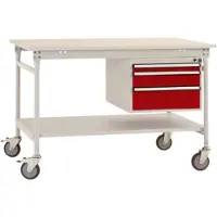 Manuflex BB5371.3003 Komplett-Beistelltisch BASIS mobil mit Melamin-Platte + Gehäuse-Unterbau, BxTxH: 1250 x 800 x 850 mm Rubin-Rot