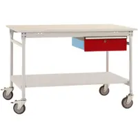 Manuflex TP5341.3003 Komplett-Beistelltisch BASIS mobil mit Melamin-Platte + Einzelschubfach, BxTxH: 1250 x 800 x 850 mm Rubin-Rot
