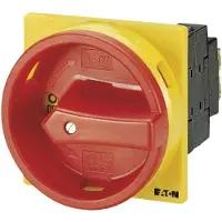 Eaton Hauptschalter, T3, 32 A, Einbau, 1 Baueinheit(en), 2-polig, NOT-AUS-Funktion, roter Drehgriff, gelber Sperrkranz 014374