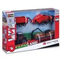 Bburago Metaller Roter Traktor + 3 Landwirtschaftliche Anhänger