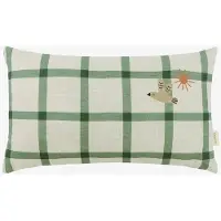 Nobodinoz Dekokissen Vibes Rect. Cushion Linen M Green Windowpane Bird (47 x 27 cm)
